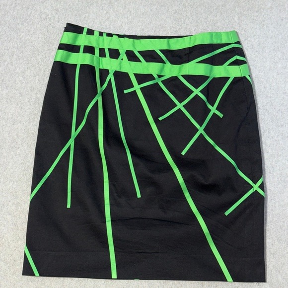 Carlisle Black Green Geometric Tape Pencil Skirt Women Size 4 Cotton Stretch - Picture 6 of 9
